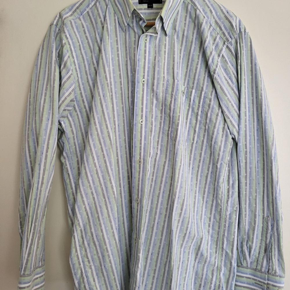 Green, Grey White and Blue Striped Button Down Shirt - M - Picture 6 of 9